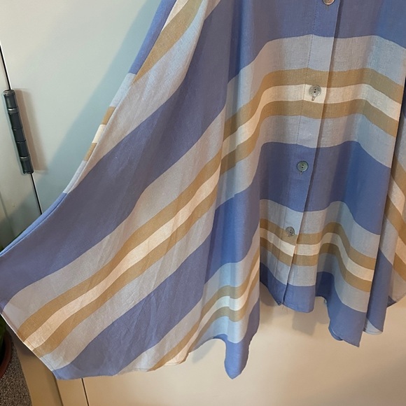 1. STATE | Linen Striped Sleeveless Swing Dress Mother of Pearl Button Up - Picture 4 of 14